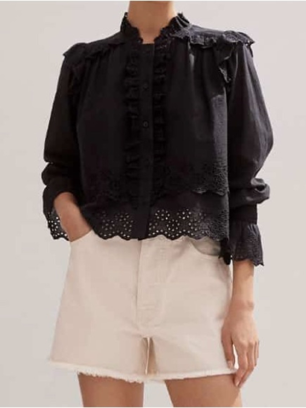 Me+Em Cotton Broderie Ruffle Cropped Top in black size 6 - Picture 2 of 8